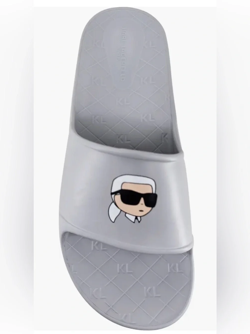 Karl Lagerfeld Gray Slide Sandals with Karl Cartoon Logo